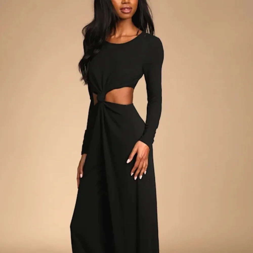 Lulu's Black Long Sleeve Wide Leg Cutout Jumpsuit XL